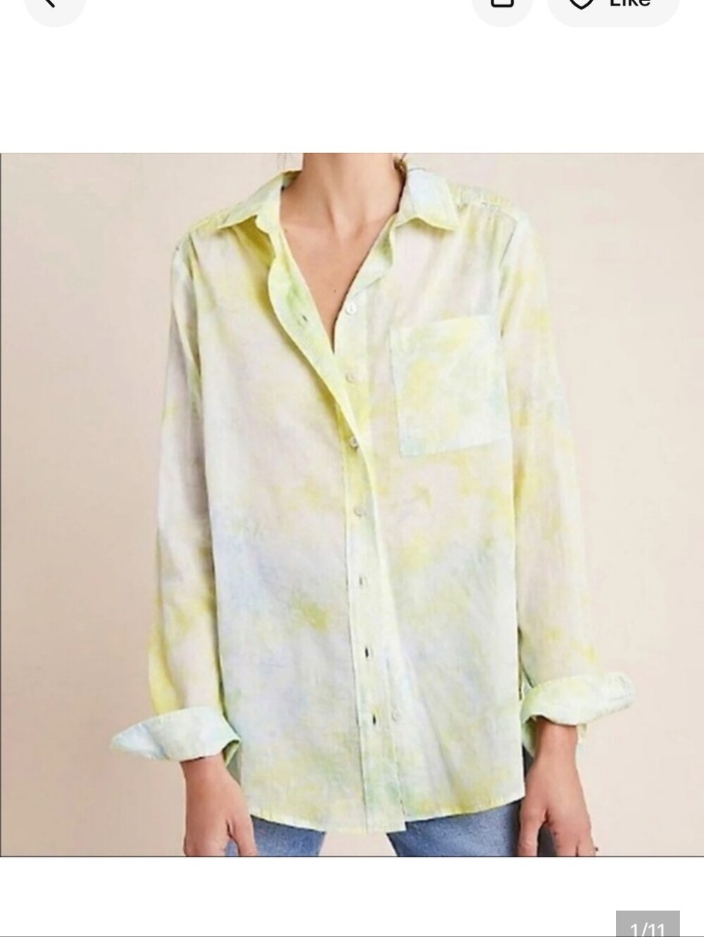 Anthropologie Pilcro Pale Yellow and Light Green Sheer Button-Down Blouse